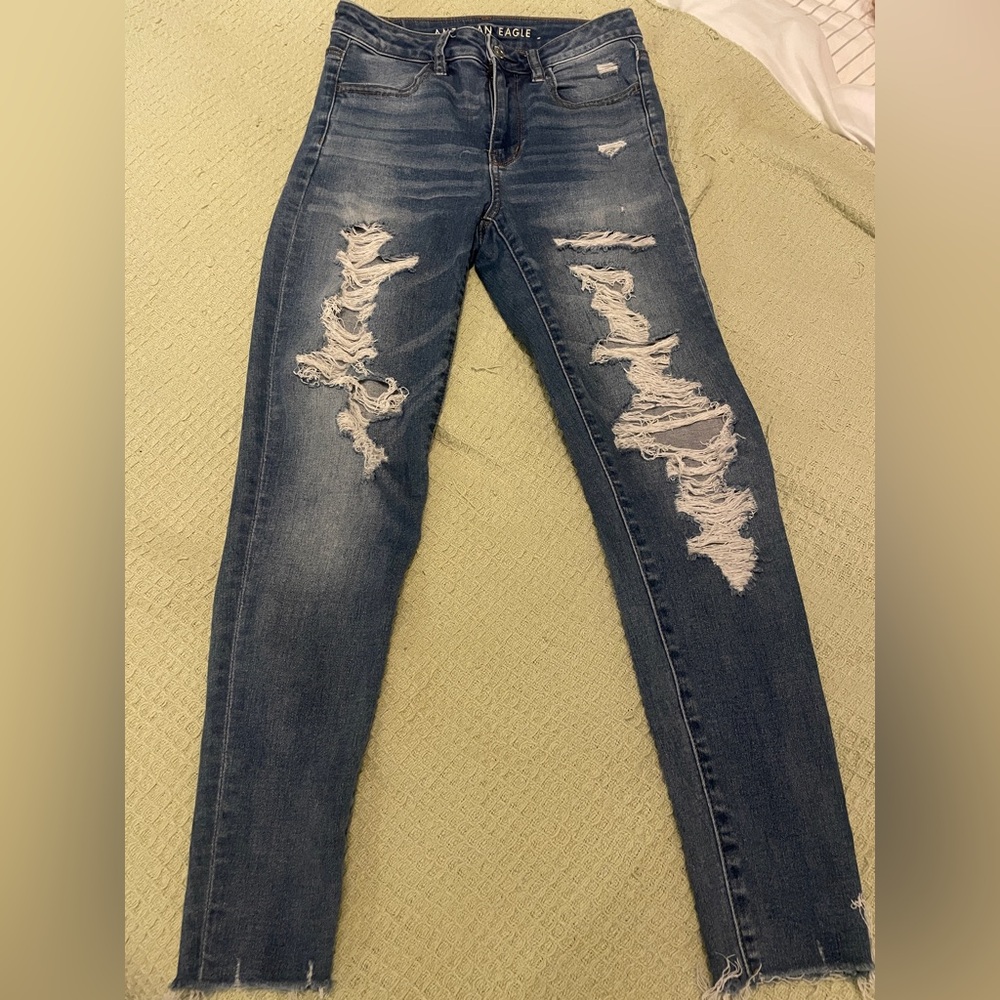 American Eagle Outfitters Dark Blue Ripped Skinny Jeans